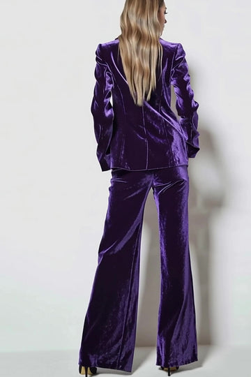 Dark Purple Velvet 2-Piece Notched Lapel Women Work Dress